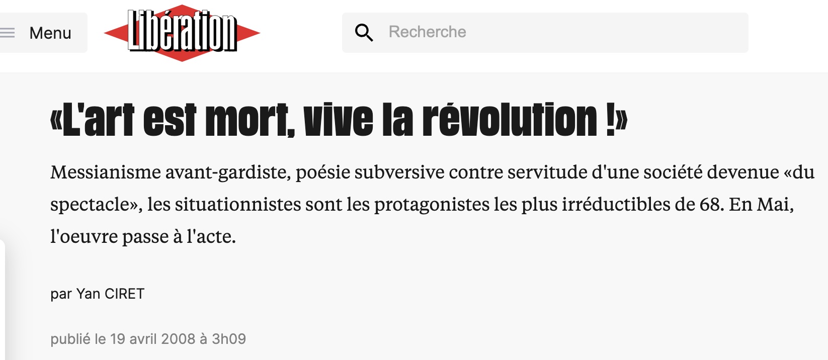 «L'art est mort, vive la révolution !»