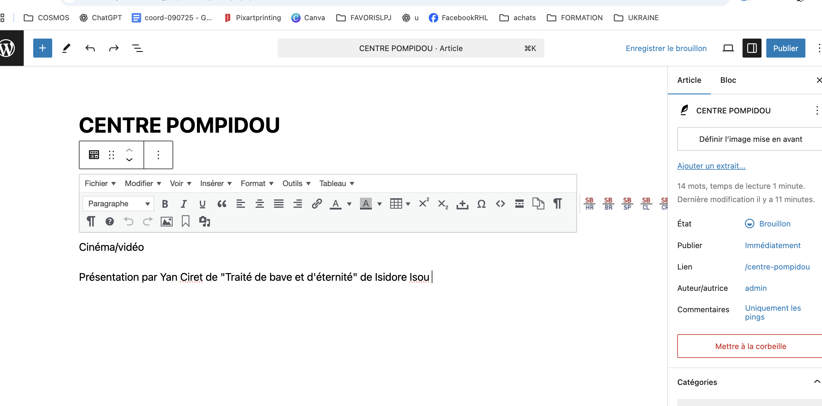 Interventions au Centre Pompidou